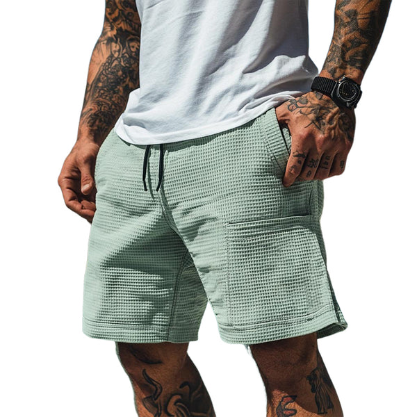 Men's Solid Waffle Elastic Casual Shorts