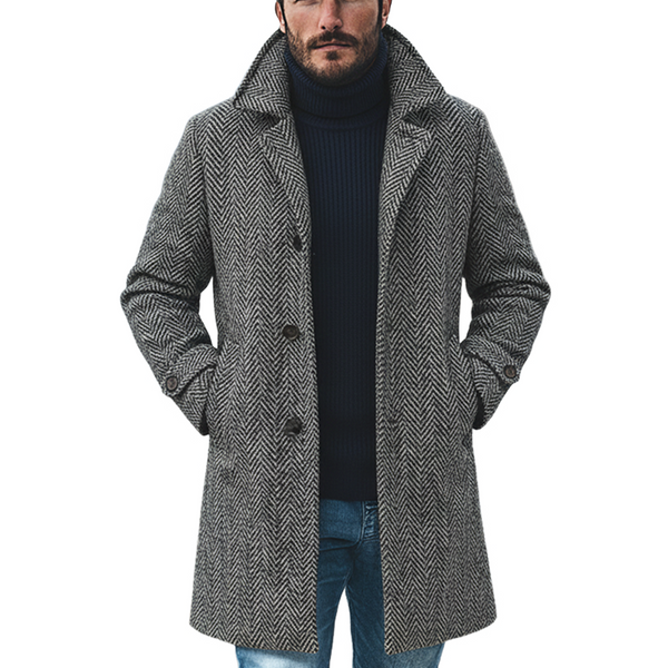 Men's Herringbone Blend Lapel Mid-length Coat