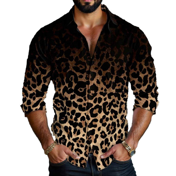 Men's Leopard Gradient Print Long Sleeve Shirt