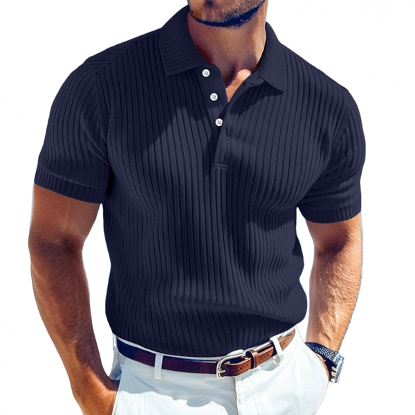 Men's Casual Solid Color Soft Knit Lapel Slim Short Sleeve Polo Shirt Sweater