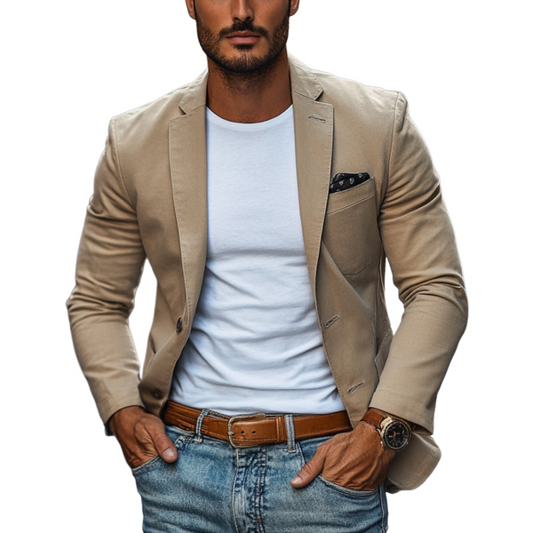 Men's Casual Breathable Cotton Notched Lapel Single Breasted Slim Fit Blazer