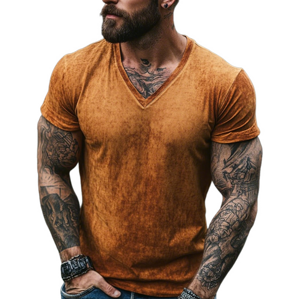 Men's Retro Casual Shabby Printed V-Neck Short Sleeve T-Shirt