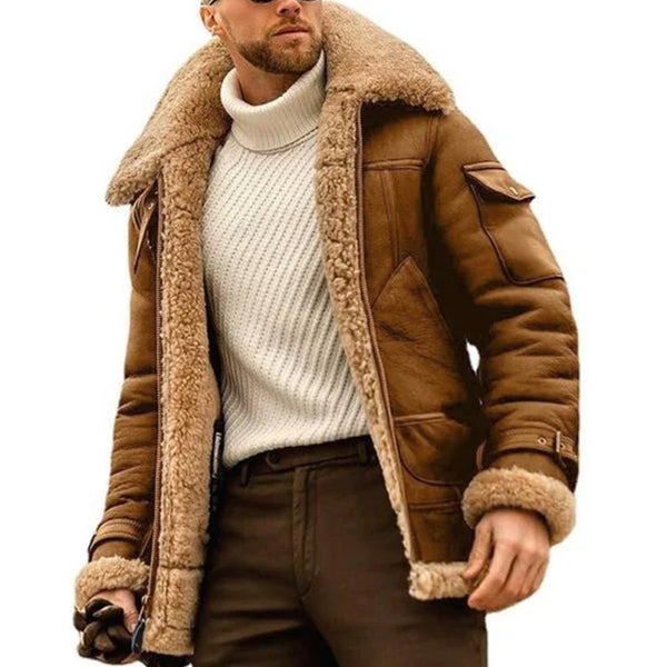 Men's Vintage Winter Lambswool Warm Lapel Multi-pocket Thick Coat