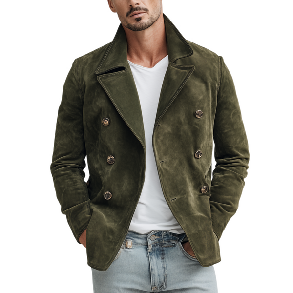 Men's Classic Casual Lapel Suede Double Breasted Jacket