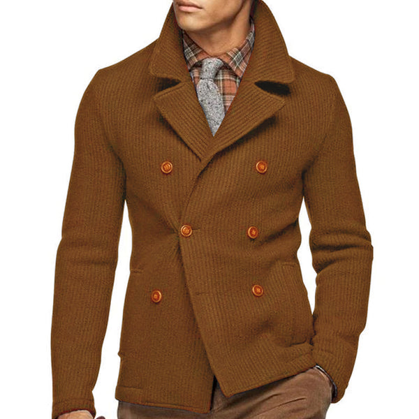 Men's Vintage Solid Color Corduroy Notched Lapel Double-Breasted Blazer