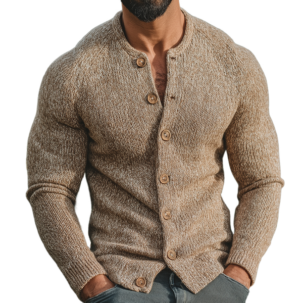 Men's Vintage Casual Knit Collarless Button-Down Shirt Cardigan