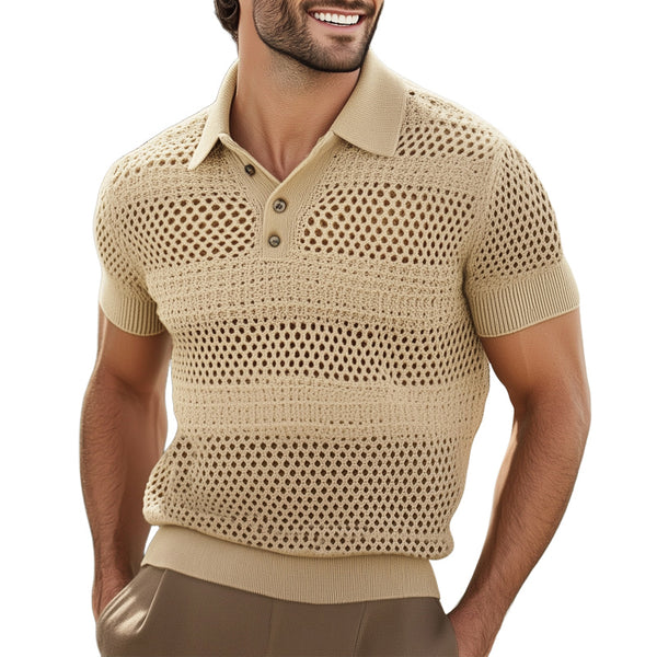 Men's Summer Knitted Breathable Polo Neck Short Sleeve T-Shirt