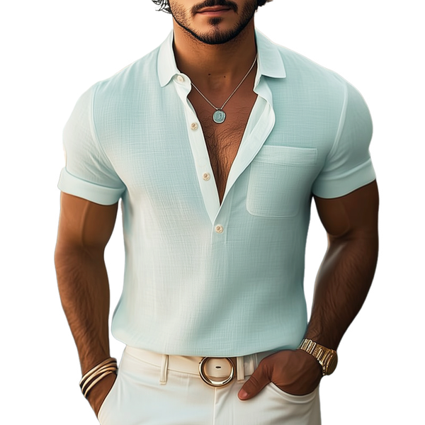 Men's Summer Basic Polo Collar Textured Short-sleeved T-shirt