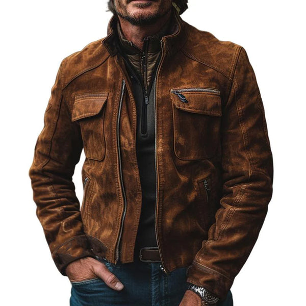 Men's Vintage Suede Stand Collar Zip-Up Jacket