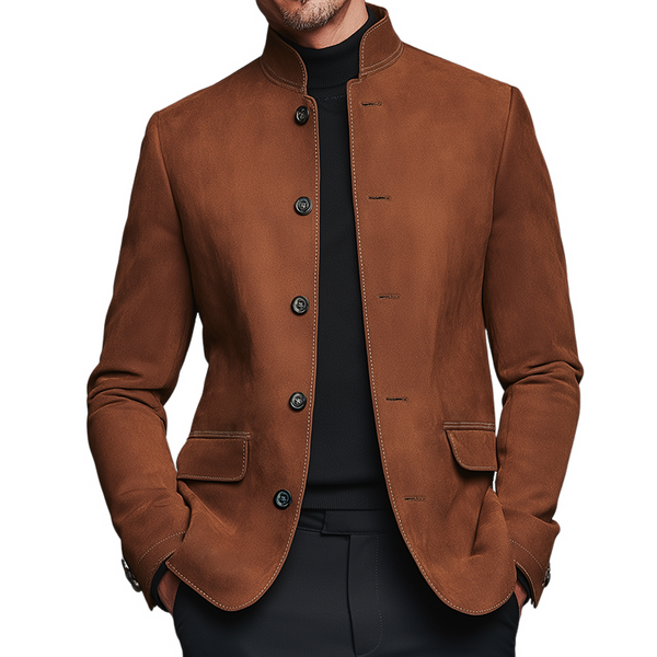 Men's Vintage Casual Suede Stand Collar Single Breasted Jacket