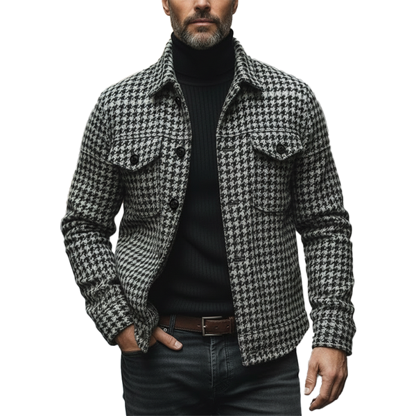Men's Winter Retro Houndstooth Faux Wool Jacket