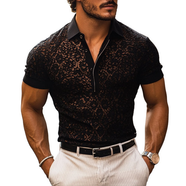 Men's Fashion Lace Lapel Short Sleeve Casual Polo Shirt