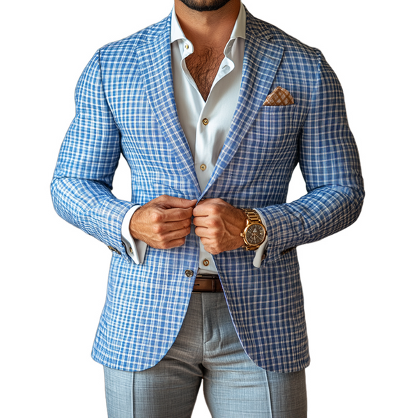 Men's Fashion Spring Summer Checked Notch Lapel Two Buttons Blazer