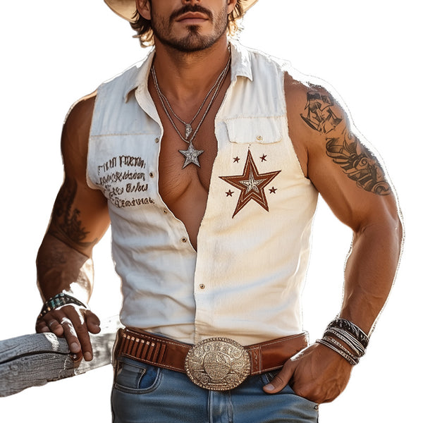 Men's Western Cowboy Style Embroidered Sleeveless Shirt