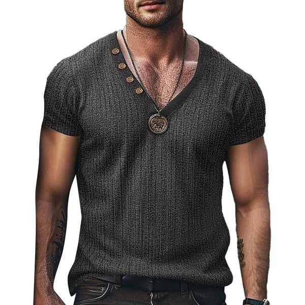 Men's Casual Solid Color Pit Article Fabrics V-Neck Short Sleeve T-Shirt