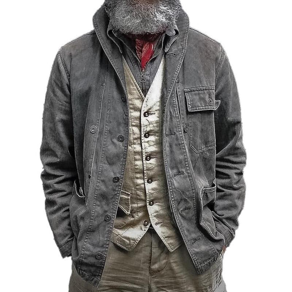 Men's Vintage Solid Multi-Pocket Denim Jacket