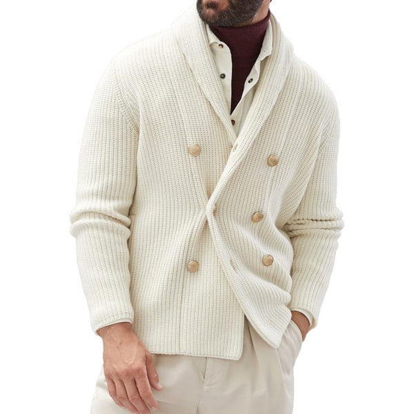 Men's Casual Solid Color Lapel Double Breasted Knitted Cardigan