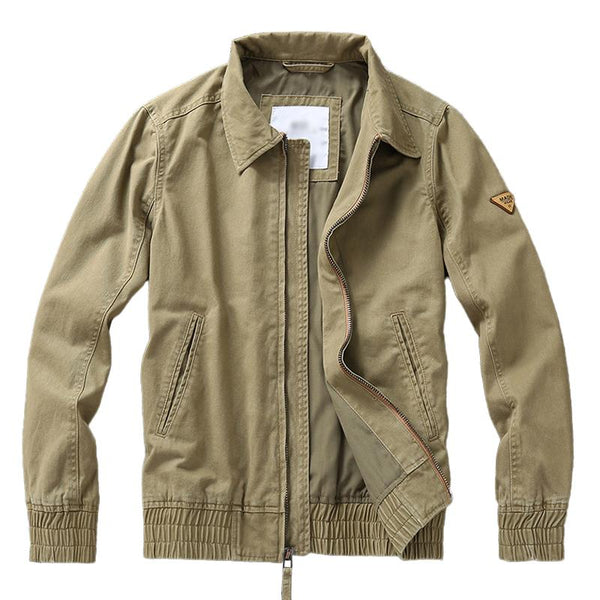 Men's Vintage Washed Cotton Lapel Zipper Slim Fit Work Jacket