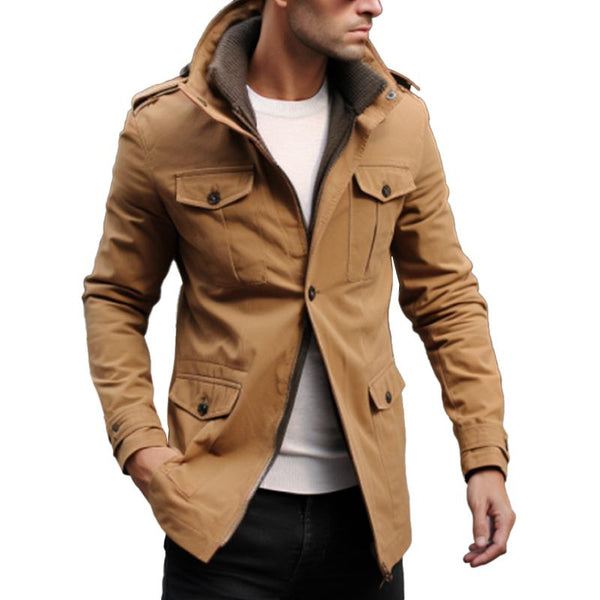Men's Vintage Solid Color Double Collar Multi-pocket Safari Jacket