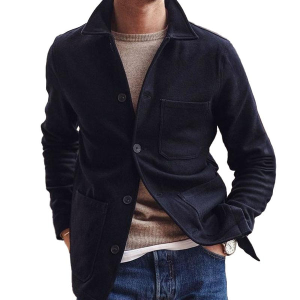 Men's Vintage Wool Blended Lapel Single Breasted Multi-pocket Work Jacket