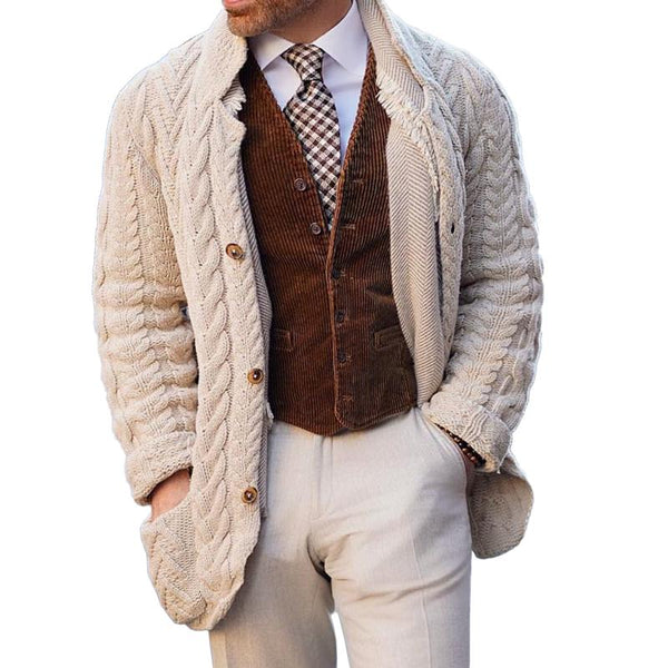 Men's Vintage Stand Collar Single Breasted Cable Knit Cardigan