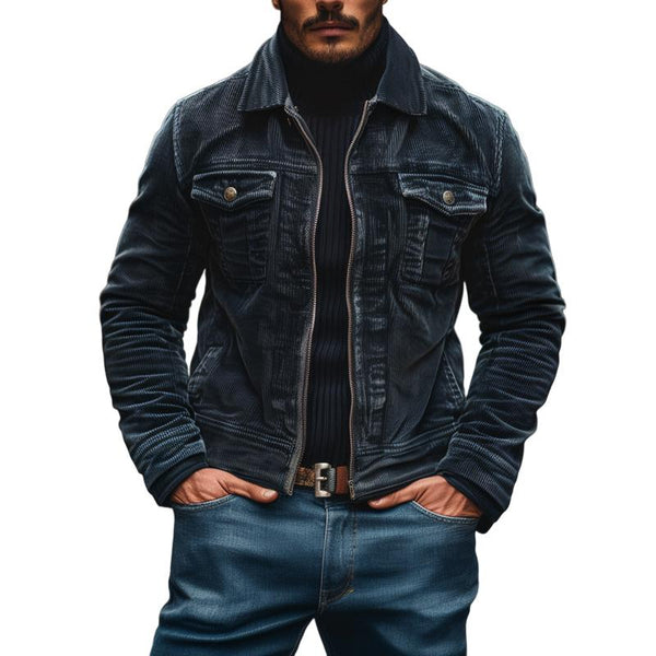 Men's Vintage Lapel Corduroy Zippered Slim Jacket