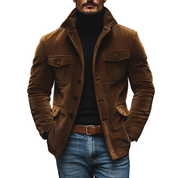 Men's Vintage Corduroy Lapel Multi-Pocket Loose Work Jacket