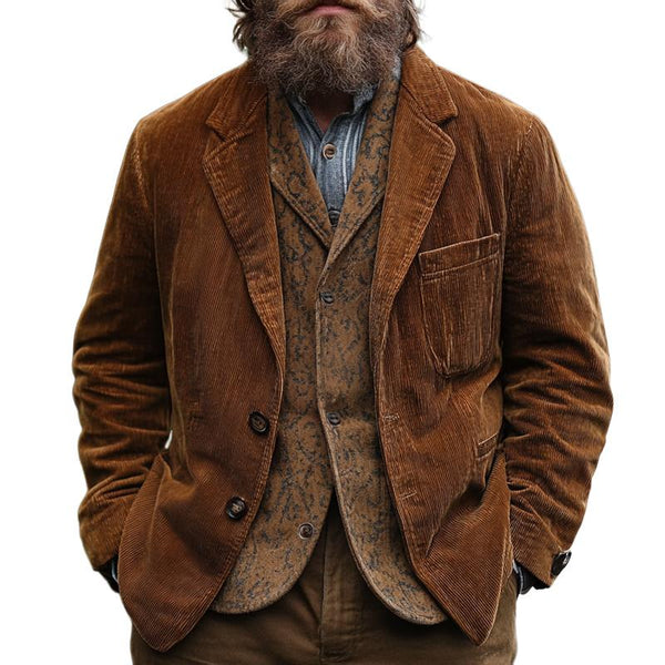 Men's Vintage Solid Color Corduroy Two Buttons Loose Blazer