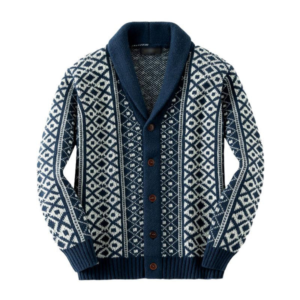 Men's Vintage Jacquard Shawl Collar Single Breasted Knit Cardigan
