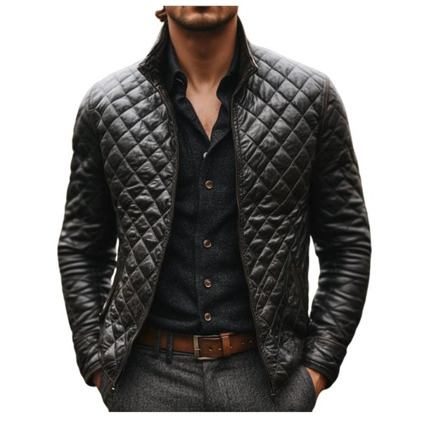 Men's Casual Quilted PU Leather Jacket