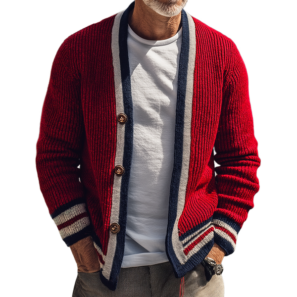 Men's Retro Casual Striped Knit Button Cardigan